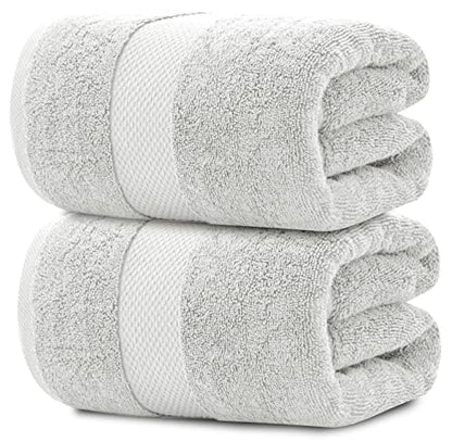 White Classic Luxury Soft Bath Sheet Towels - 650 GSM Cotton Luxury Bath Towels Extra Large 35x70 | Highly Absorbent and Quick Dry | Hotel Collection Extra Large Bath Towels Oversized, Silver, 2 Pack - color: 05: Silver