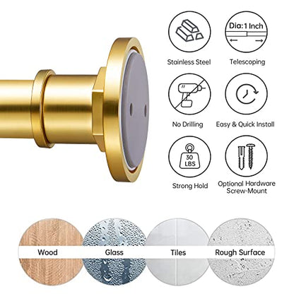 Industrial Shower Curtain Rod - 2-in-1 Design Tension Curtain Rod - Never Rust Non-Slip 43 to 72 Inch Metal Steel, Gold Window Curtain Rod - color: Gold, size: 43-72 Inches