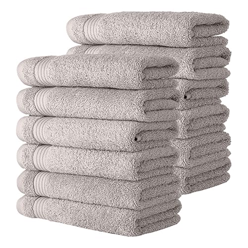 CTT - Premium Washcloths 12 Pack Set, 100% Turkish Cotton, Highly Absorbent & Quick Dry, Face Towels Wash Cloths for Hotel, Spa & Gym | 12"x12" (Light Grey) - color: Light Grey, size: Washcloths - 12 Piece Set
