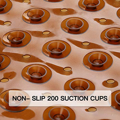 YINENN Bath and Shower Safety Mats 40x16 inch, Non Slip with Suction Cups for Bathroom Stall and Tub Floor, Extra Large and Machine Washable, Drain Holes Keep Bathtub Clean, Brown - color: Brown