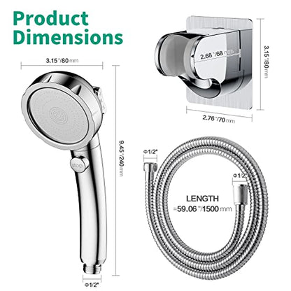 High Pressure Shower Head with Handheld, Chrome | On Off Shower for RV with Stop Button and 3 Modes, Detachable Water Saving Shower Head with Hose and Self-Adhesive Bracket - color: Chrome
