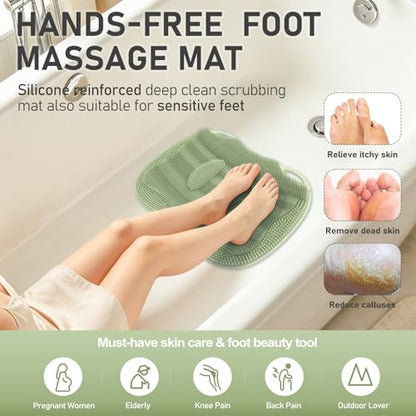 Silicone Foot Scrubber Mat XL in Shower with Non-Slip Suction Cups | Feet Toes Brush Clean Exfoliate Massage without Bending, Use in Bathtub Floor for Men Women Senior 17.4*13.4" Sage Green - color: 17*13.39" Sage Green