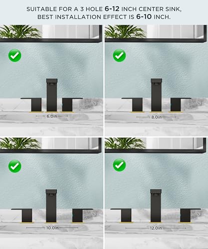 FORIOUS Widespread Black and Gold Bathroom Faucet Square, 8 in Black Faucet | CUPC 8 Inch Gold and Black Bathroom Faucet 3 Hole, Two Handle Matte Black Faucet for Bathroom Sink 3 Hole with Drain, Aerator - color: Black&Gold, style: Modern