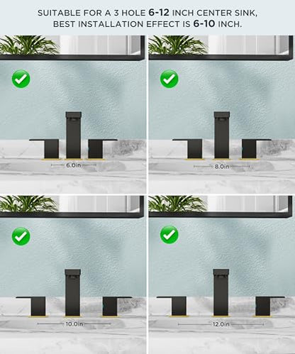 FORIOUS Widespread Black and Gold Bathroom Faucet Square, 8 in Black Faucet | CUPC 8 Inch Gold and Black Bathroom Faucet 3 Hole, Two Handle Matte Black Faucet for Bathroom Sink 3 Hole with Drain, Aerator - color: Black&Gold, style: Modern