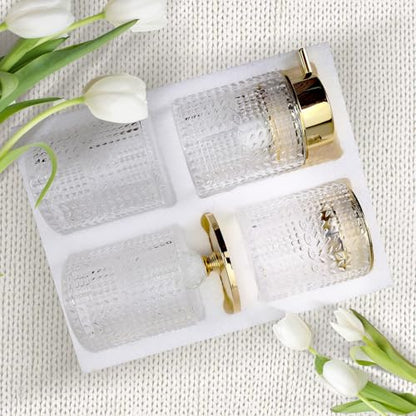 DASITON Bathroom Accessories Set,4Pcs Glass Bathroom Counter Set with Foaming Soap Dispenser,Toothbrush Holder,Bathroom Tumbler,Cotton Swab Jars, for Vanity Bathroom Decor (Clear) D1102 - style: Clear