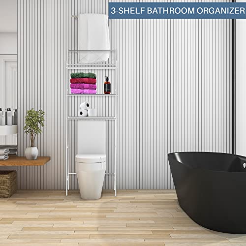 J&V TEXTILES 3-Shelf Bathroom Organizer Over The Toilet, Bathroom Spacesaver (Silver) - color: Silver