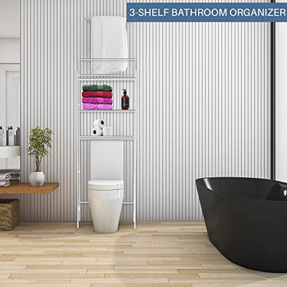 J&V TEXTILES 3-Shelf Bathroom Organizer Over The Toilet, Bathroom Spacesaver (White)* - color: White