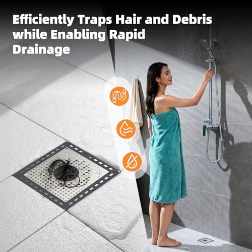 Hibbent Upgraded Shower Drain Hair Catcher, Shower Cover for Bathroom Floor 6" Drain, Anti-Clogging Bathtub Strainer, Stainless Steel Kitchen Sink Strainer with Handle, Dark Grey - color: 6' Dark Grey