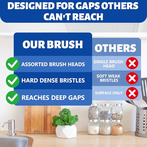 Crevice Cleaning Brush Set，Grill Brush，Hard Bristle Crevice Cleaner Connected to Mineral Water Bottle，for use in: Kitchen, Bathroom Sinks and Corners, Crevices, Window Tracks, and Tight Spaces.4pcs