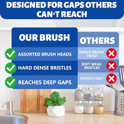 Crevice Cleaning Brush Set，Grill Brush，Hard Bristle Crevice Cleaner Connected to Mineral Water Bottle，for use in: Kitchen, Bathroom Sinks and Corners, Crevices, Window Tracks, and Tight Spaces.4pcs