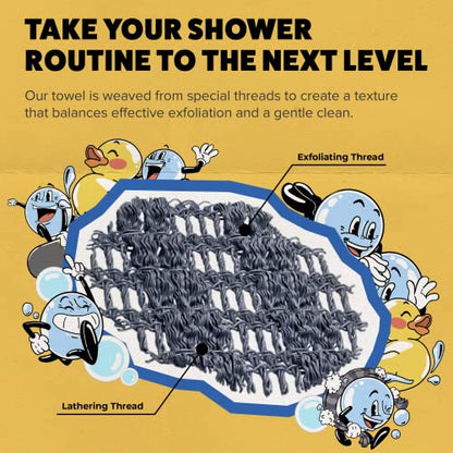GOSHI Exfoliating Shower Towel - Long Body Scrubber, Grey | For back acne, KP & smooth skin, durable quick dry nylon washcloth, ethically crafted in Gunma, Japan - color: Grey