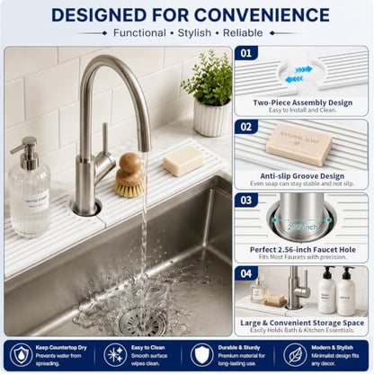 Absorbent Stone Faucet Mat for Kitchen Sink - 15.8" x 4" Diatomite Stone Sink Tray, Quick Dry Bathroom Sink Splash Guard Behind Faucet, Water Catcher Counter Protector (White) - size: 15.8" x 4"
