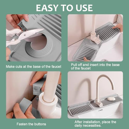 24 Inch Upgraded Draining Mat Folding Faucet Mat for kitchen sink Faucet Draining Mat with Button Lock Silicone Splash Guard faucet Pad for Kitchen Bathroom Bar(Grey) - color: Gray