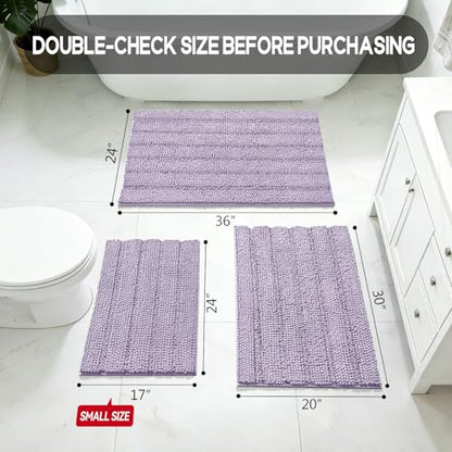 Bcoimo Small Bath Rug Mat,24x17 Extra Soft Chenille Lavender Bathroom Mats | Non Slip with Rubber Backing Bathroom Rugs;High Absorbent And Quick Dry Microfiber mat; Machine Washable;Extra Soft Bath Rug - color: Lavender, size: 24"×17"
