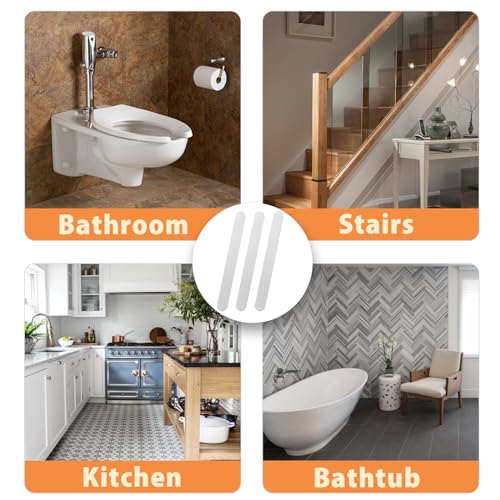 24Pcs White Bathtub Stickers Non Slip | Anti Slip Shower Strips, Adhesive for Bathroom Bathtub, Shower Floor & Ladders, Includes Scraper - color: White