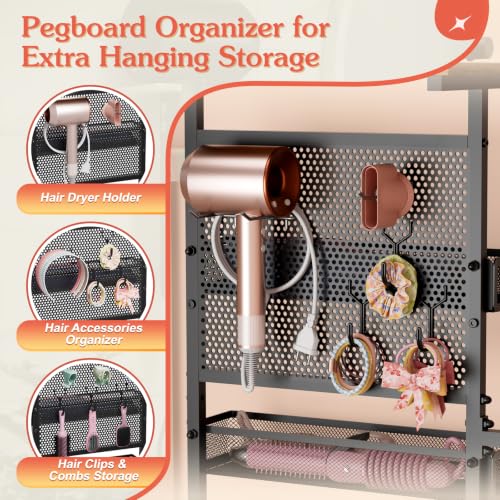 VINAEMO Hair Tool Organizer Cart, Slim Rolling Hair Dryer Holder for Vanity Bathroom Salon, Hot Tool Storage Cart with Heat Resistant Basket for Curling Flat Iron, Blow Dryer Care & Styling Tools