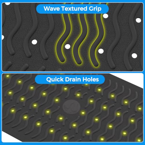 Non Slip Bathtub Mat & Shower Mat, 31x15'' Anti Slip Bath Mat for Tub, Soft TPE Anti-Skid Bathroom Mat with 194 Suction Cups & Drain Holes, Wave-Textured Grip, Machine Washable, Black - color: Black