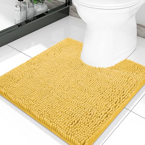 Smiry Luxury Chenille Toilet Rugs U-Shaped 20x20, Soft Absorbent Non-Slip Contour Bathroom Rugs for Toilet, Machine Washable Contoured Bath Mats, Yellow - color: Yellow, size: 20" X 20" Contour Rug