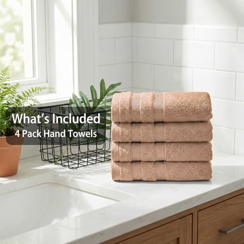 Soft Lightweight Hand Towels Set of 4, Rayon Made from Bamboo & Cotton Blend, Gentle Towels for Face and Hands, Guest Bathroom, Powder Room and Travel, 14 x 30 Inches, Brown - color: Brown, size: 4-Piece Hand Towel