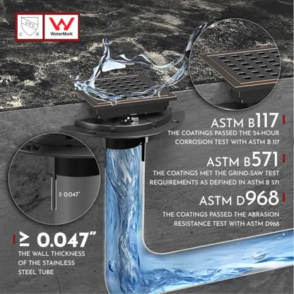 4 Inch Square Shower Floor Drain with Flange,Quadrato Pattern Grate Removable,Food-Grade SUS 304 Stainless Steel,Watermark&CUPC Certified,Oil Rubbed Bronze - color: Oil Rubbed Bronze, size: 4 Inch
