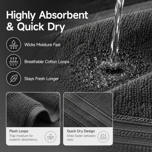 REDKISS Dark Gray Towels Set 6 Piece Cotton Towel Sets with 2 Bath Towels, 2 Hand, 2 Washcloths, 650GSM Hotel Quality, Soft, Highly Absorbent Towels for Bathroom Gym, Ideal Everyday Use - color: Dark Gray