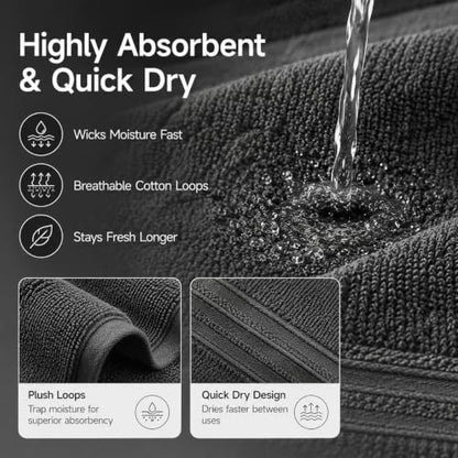 REDKISS Dark Gray Towels Set 6 Piece Cotton Towel Sets with 2 Bath Towels, 2 Hand, 2 Washcloths, 650GSM Hotel Quality, Soft, Highly Absorbent Towels for Bathroom Gym, Ideal Everyday Use - color: Dark Gray