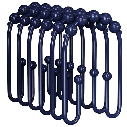AmazerBath Shower Curtain Hooks, Navy Blue Shower Curtain Rings Rust Proof Non-Slip Double Hook Shower Curtain Hooks for Shower Curtain, Sturdy Shower Curtain Rings, Metal Shower Hooks Ring 12Pcs - color: Navy, style: Modern