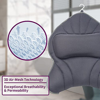 Extra Thick Large Bath Pillow with Neck,Back,Head Support for Bathtub | Soft 3D Mesh Fabric＆Quick Dry, Fits All Tubs, Bath Soaking Accessories, Spa Gifts, Gray(19''x15'') - size: Gray(19''x15'')
