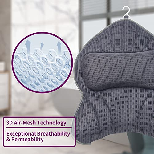 Extra Thick Large Bath Pillow with Neck,Back,Head Support for Bathtub | Soft 3D Mesh Fabric＆Quick Dry, Fits All Tubs, Bath Soaking Accessories, Spa Gifts, Gray(21''x17'') - size: Gray(21''x17'')