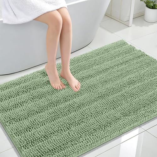 OLANLY Thick Large Bathroom Rugs 47x32, Chenille Bath Rugs, Sage Green | Absorbent Striped, Rubber Backing, Machine Wash Dry, Bath Mats for Bathroom Floor, Tub and Shower, Home Decor Accessories - color: Sage Green, size: 47" X 32"