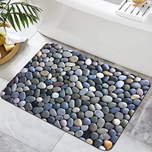 Cobble Pebble Stone Bath Mat Non Slip Washable Bathroom Rugs for Shower Room Bathtub 16"x24"