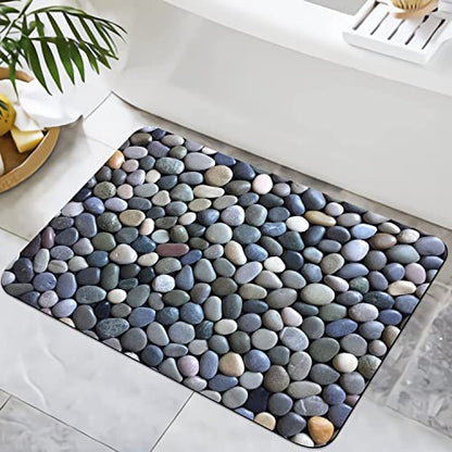 Cobble Pebble Stone Bath Mat Non Slip Washable Bathroom Rugs for Shower Room Bathtub 16"x24"