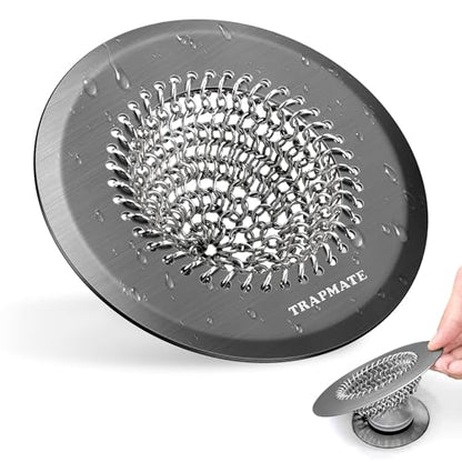TRAPMATE Shower Hair Drain Catcher, Easy Clean Bathtub Drain Hair Catcher, Fast Drainage Tub Drain Protector, Stainless Steel Shower Drain Cover for US Standard Regular & Pop-up Drain Screen (Black) - color: Black