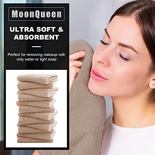 MOONQUEEN Microfiber Facial Cloths Fast Drying Washcloth 12 Pack - Premium Soft Makeup Remover Cloths - Brown - color: Brown, size: 12x12 Inch (Pack of 12)