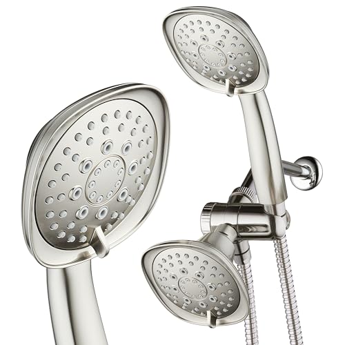 AquaDance Luxury Square 48-setting High-Pressure Dual Head/Handheld Shower Spa Combo. Extra-Long 72" Stainless Steel Hose, 3-way Flow Diverter, Satin Nickel Finish - color: Satin Nickel