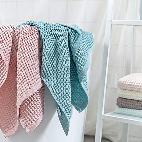 Cotton Material Waffle Bath Towel Soft Absorbent Towel for Bathroom Hotel Household Quick Drying(Blue 70 x 140cm) - size: Blue 70 x 140cm