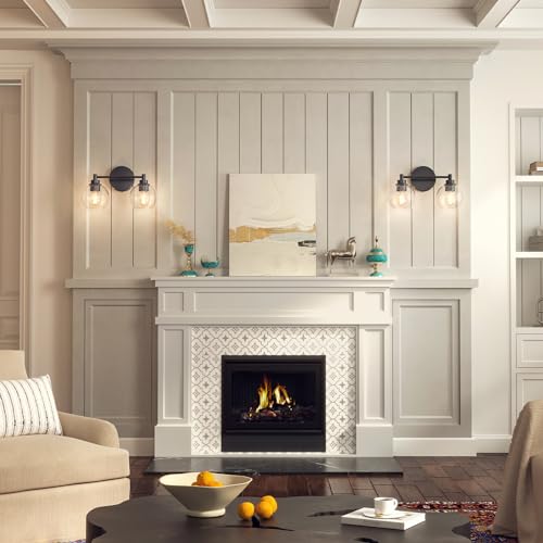 VONLUCE 2 Light Bathroom Vanity Light Fixtures, Black Finish | Globe Glass Shades, E26 Sockets, Easy to install, Vanity Lights for Bedroom Hallway Living Room - color: Black, size: 2-Light