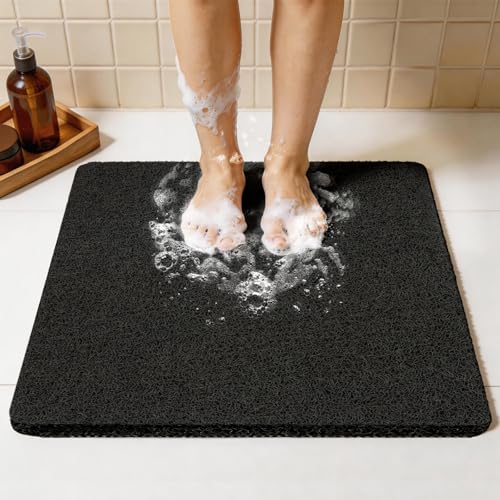 24 * 24in Shower Mat Bathtub Mat Non Slip | Bathmats Non Slip, Quick Drying Foot Scrubber Loofah Mats for Inside Shower, Tub, Bathroom, Home, Black - color: Black, size: 24" x 24" (Square)