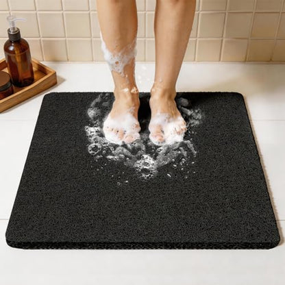 24 * 24in Shower Mat Bathtub Mat Non Slip | Bathmats Non Slip, Quick Drying Foot Scrubber Loofah Mats for Inside Shower, Tub, Bathroom, Home, Black - color: Black, size: 24" x 24" (Square)