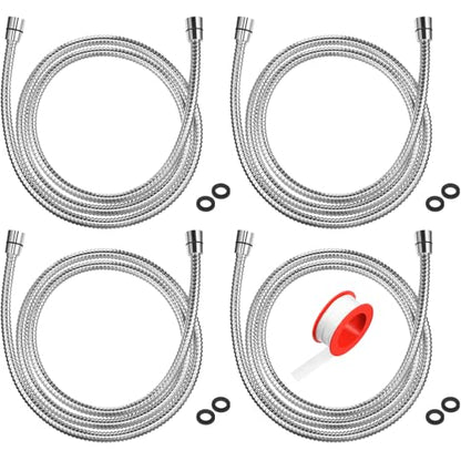 4 Pcs 79 Inches Extra Long Flexible Shower Hose Bulk Replacement Stainless Steel Handheld Shower Head Durable Wand Hose with Brass Insert and Nut for Bathtub Hotel Bathroom