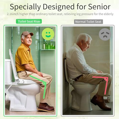 Aünsffer Raised Toilet Seat Bidet 2.91in, Elongated Bidet Toilet Seat, 3 Wash Mode, Soft Close & Quick Release, no Electric, Adjustable Anti-Slip Pad, Home/Commercial Use for Senior, 18.5inch, White