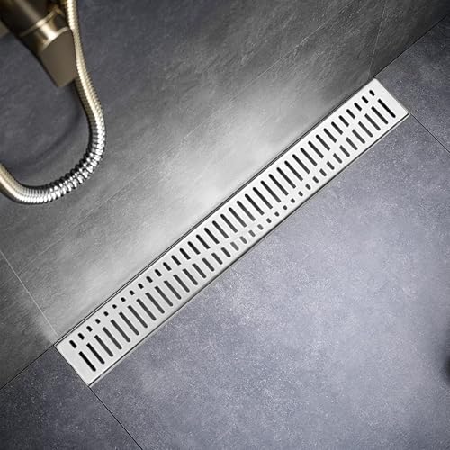 Sharp-tec 36 inch Linear Shower Drain, Brushed Rectangular Floor Drain, V-Shape Design Drain Channel, 304 Stainless Steel, cUPC Certificated for Bathroom Shower Room (Drain Base is Not Included) - color: Brushed Nickel, size: 36 inch