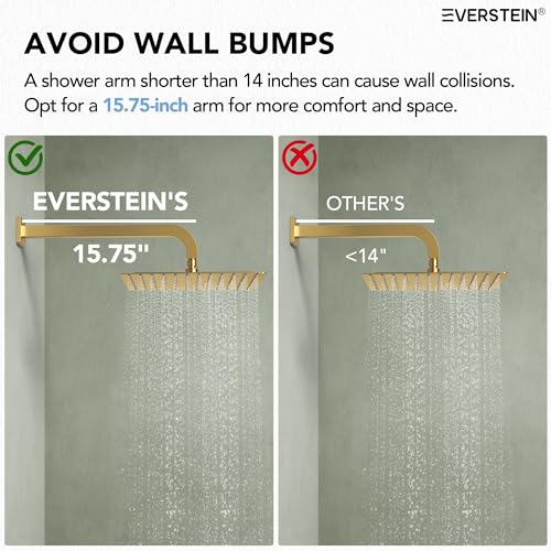 Wall Mount 12" High-Pressure Rainfall Shower Faucet, Dual Rainfall Shower Head System with 6 Body Jets (Brushed Gold) | Wall Mount, High-Pressure, Dual Rainfall Shower Head System, 6 Body Jets - color: Brushed Gold