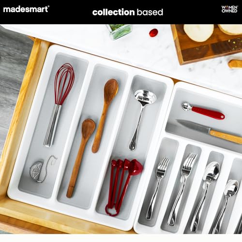 madesmart Expandable Utensil Tray-White | Classic Collection | 5-Compartments | Kitchen Organizer | Soft-Grip Lining and Non-Slip Rubber Feet | Easy to Clean | BPA-Free