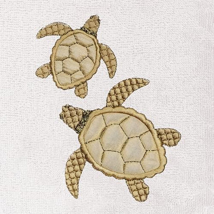 Jewel 4-Piece Premium Towel Set, Embroidered Turtles, Plush Turkish Cotton, Durable & Quick Dry, Elegant Beach Style, 2 Bath 2 Hand Towels, Silver - color: Silver, size: 2 Pcs Bath 2 Pcs Hand Towel