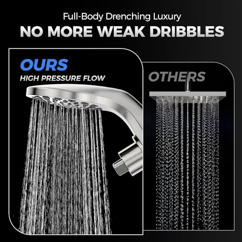 High Pressure Rain Shower Head with Handheld Spray Combo | Detachable Dual Shower Head with 10 Sprays Modes - Upgrade Knob Spray Mode Selector and Magnetic Guidance Docking System - color: Brushed Nickel