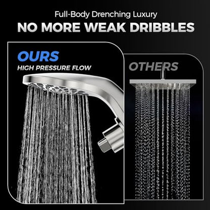 High Pressure Rain Shower Head with Handheld Spray Combo | Detachable Dual Shower Head with 10 Sprays Modes - Upgrade Knob Spray Mode Selector and Magnetic Guidance Docking System - color: Brushed Nickel