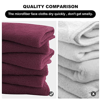 MOONQUEEN Microfiber Facial Cloths Fast Drying Washcloth 12 Pack - Premium Soft Makeup Remover Cloths - Burgundy - color: Burgundy, size: 12x12 Inch (Pack of 12)