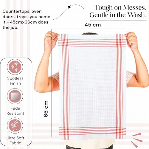 Red and White Waffle Weave Kitchen Towels 3 Pack, 16x26 Inch, Cotton Dish Towels with Hanging Loop, Quick Dry, Absorbent, Machine Washable, Durable for Kitchen & Cleaning - color: Red, White, style: 3 Pack