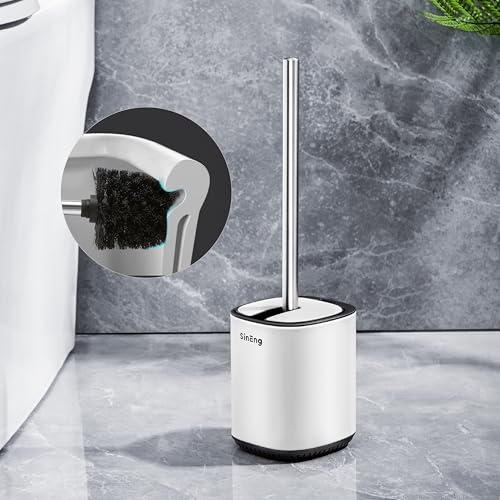 Toilet Brush and Holder Set Toilet Bowl Brush Stainless Steel Automatic Open lid Toilet Bowl Cleaner Brush with Durable Bristle Head Toilet Cleaning Brush for Bathroom - color: White